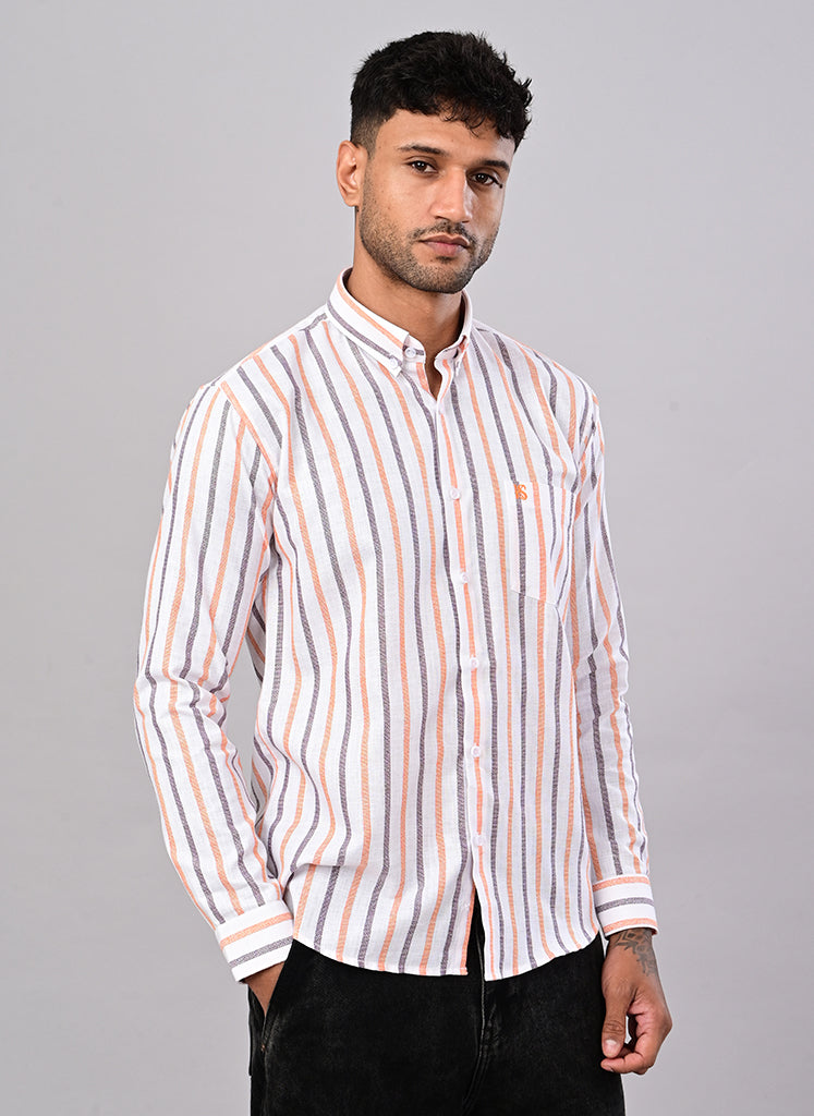 Men’s White Multi-Stripe Casual Shirt