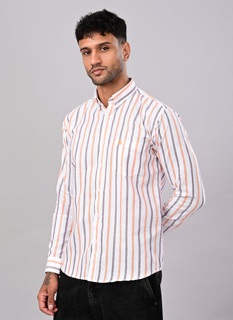 Men’s White Multi-Stripe Casual Shirt