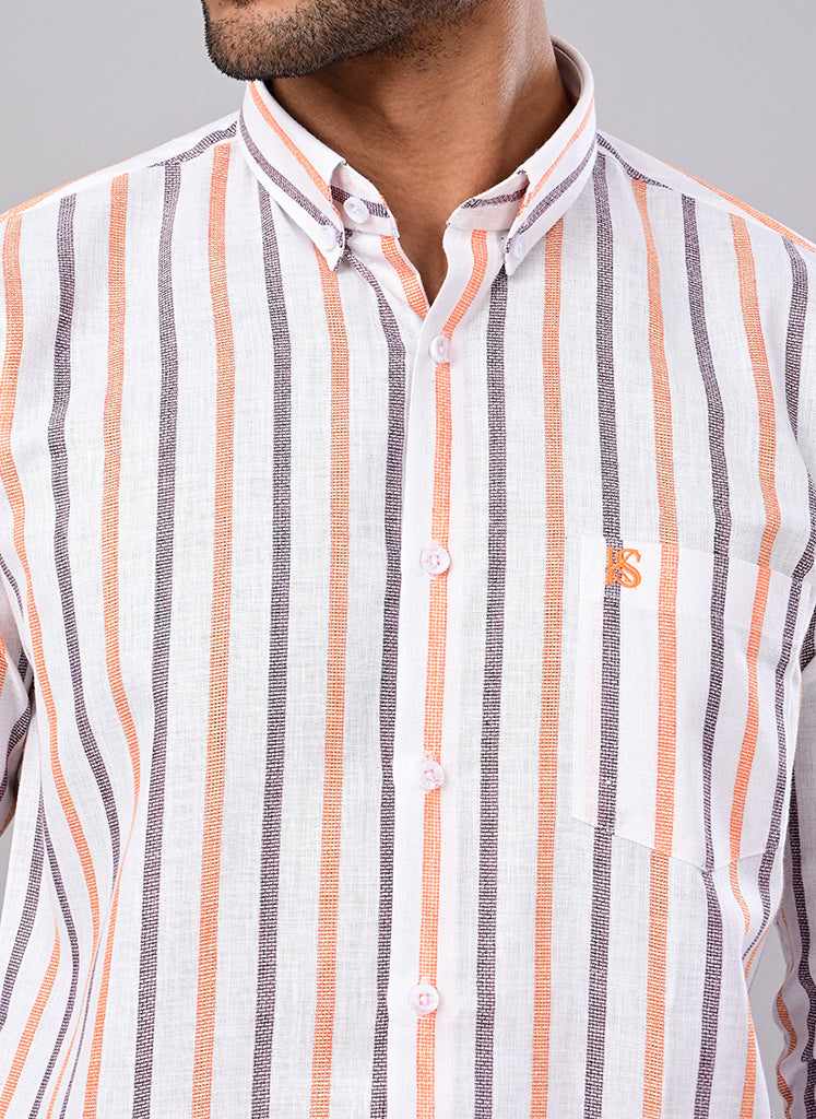 Men’s White Multi-Stripe Casual Shirt