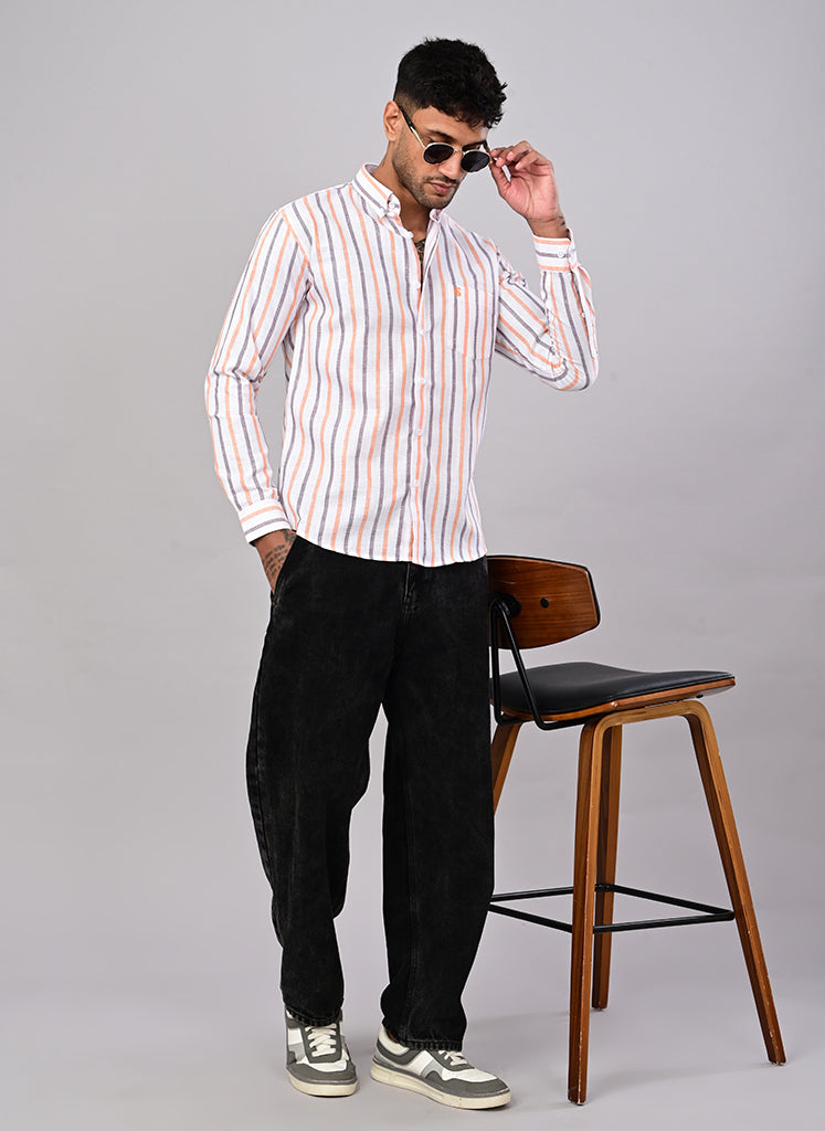 Men’s White Multi-Stripe Casual Shirt