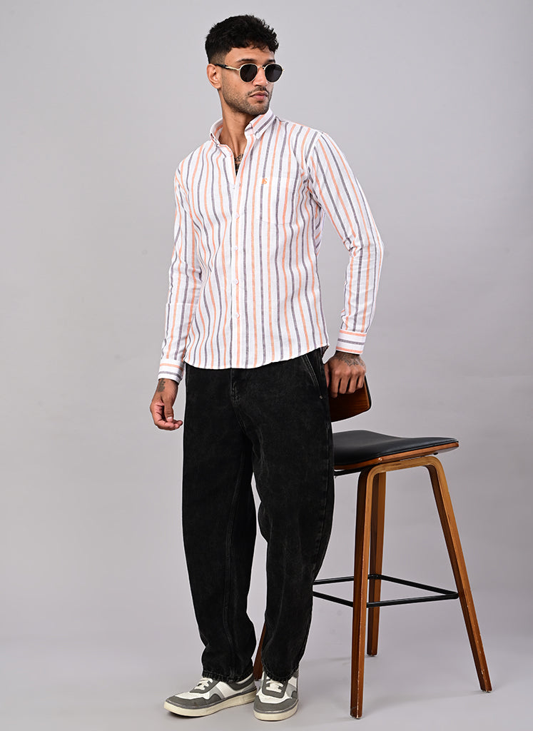 Men’s White Multi-Stripe Casual Shirt