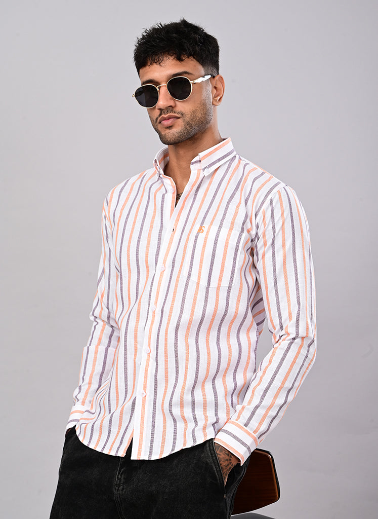 Men’s White Multi-Stripe Casual Shirt