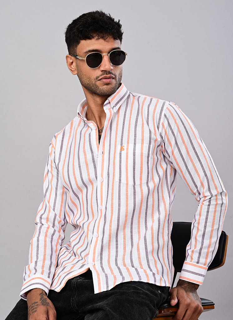 Men’s White Multi-Stripe Casual Shirt