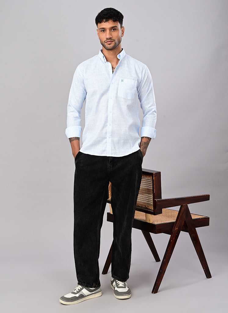 Men’s Sky Blue Pinstripe Casual Shirt