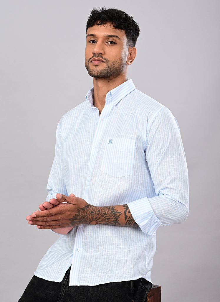 Men’s Sky Blue Pinstripe Casual Shirt