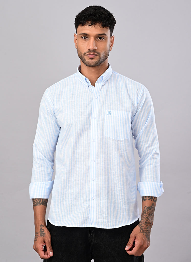 Men’s Sky Blue Pinstripe Casual Shirt