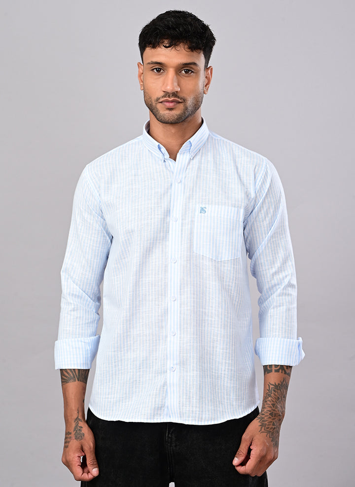 Men’s Sky Blue Pinstripe Casual Shirt