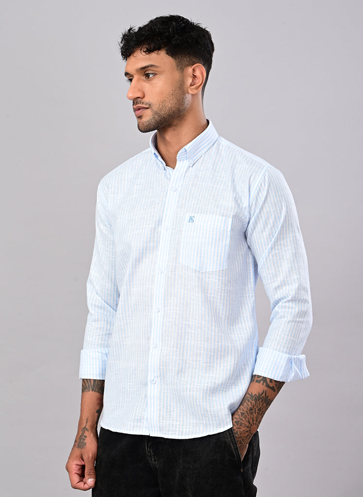 Men’s Sky Blue Pinstripe Casual Shirt
