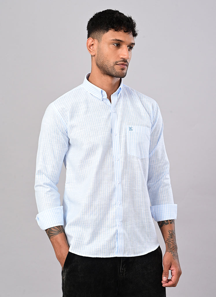 Men’s Sky Blue Pinstripe Casual Shirt