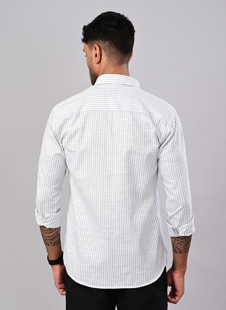 Men’s White & Sage Green Striped Casual Shirt