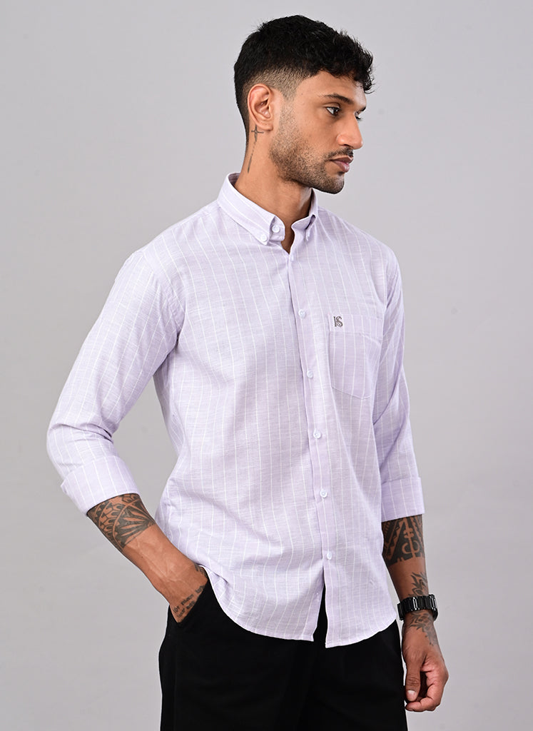 Men’s Lavender Windowpane Check Cotton Shirt