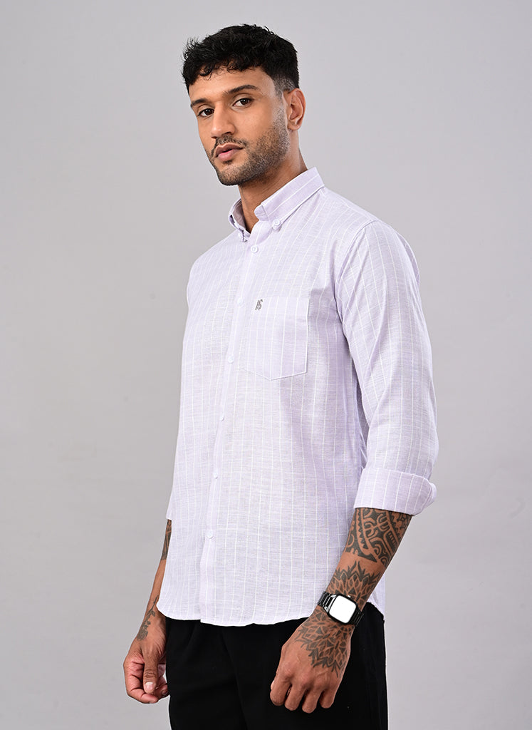 Men’s Lavender Windowpane Check Cotton Shirt
