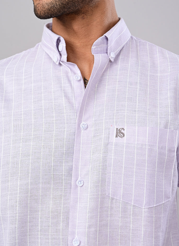 Men’s Lavender Windowpane Check Cotton Shirt