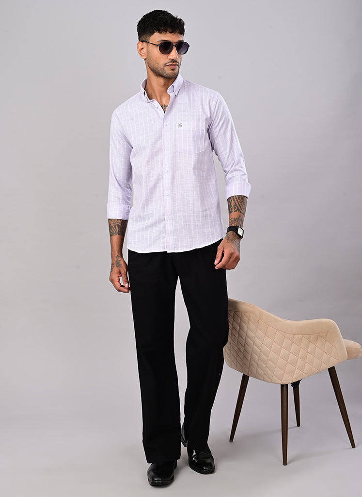 Men’s Lavender Windowpane Check Cotton Shirt
