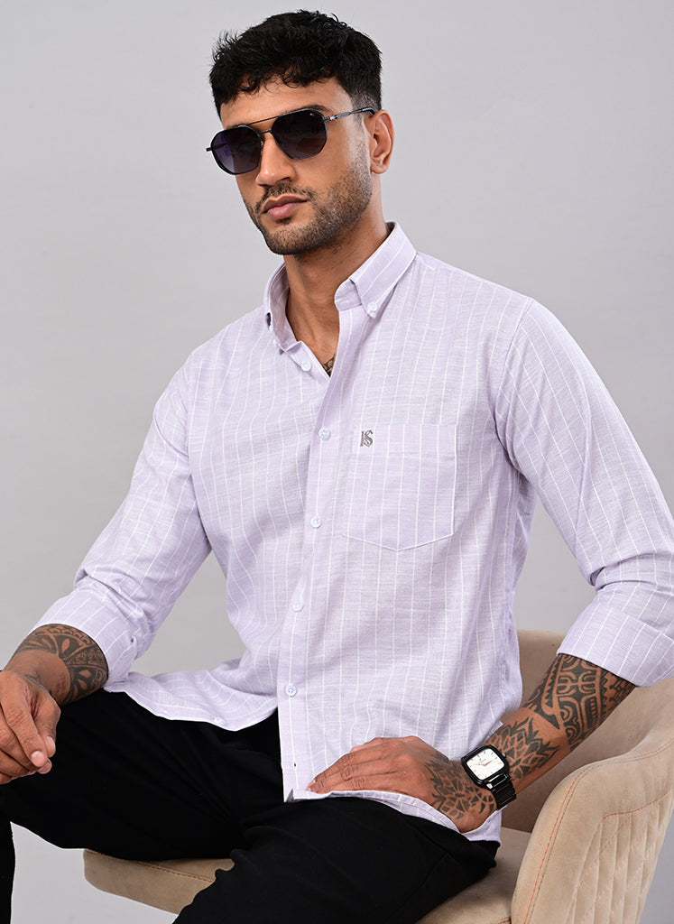 Men’s Lavender Windowpane Check Cotton Shirt