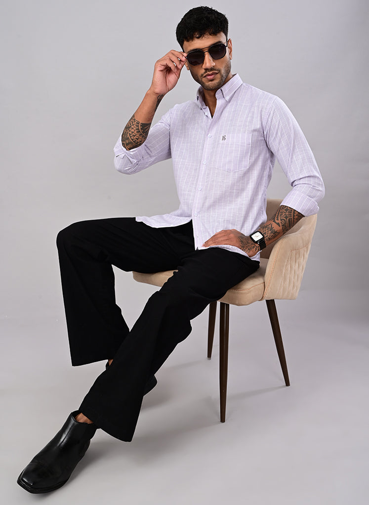 Men’s Lavender Windowpane Check Cotton Shirt