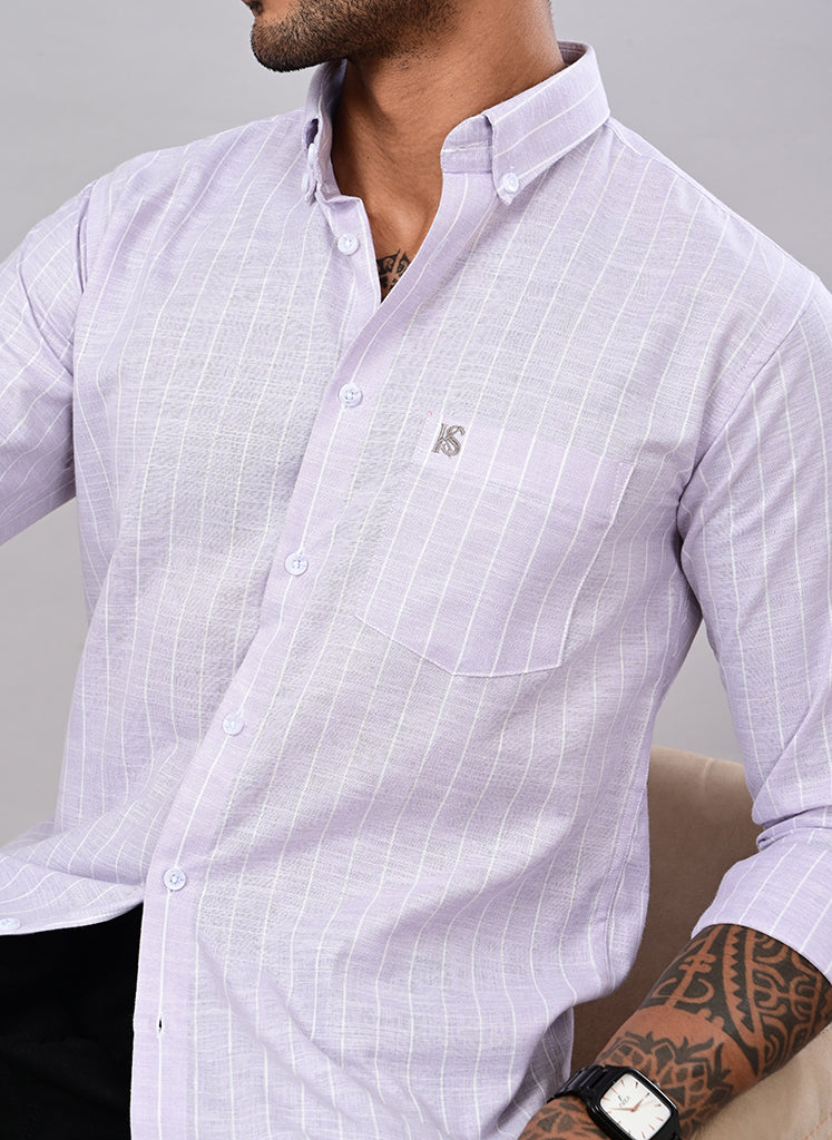 Men’s Lavender Windowpane Check Cotton Shirt