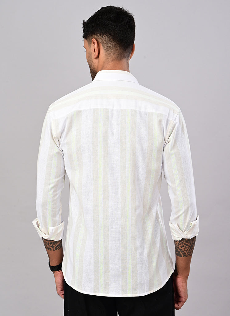 Men’s White Self-Stripe Cotton Shirt