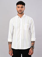 Men’s White Self-Stripe Cotton Shirt