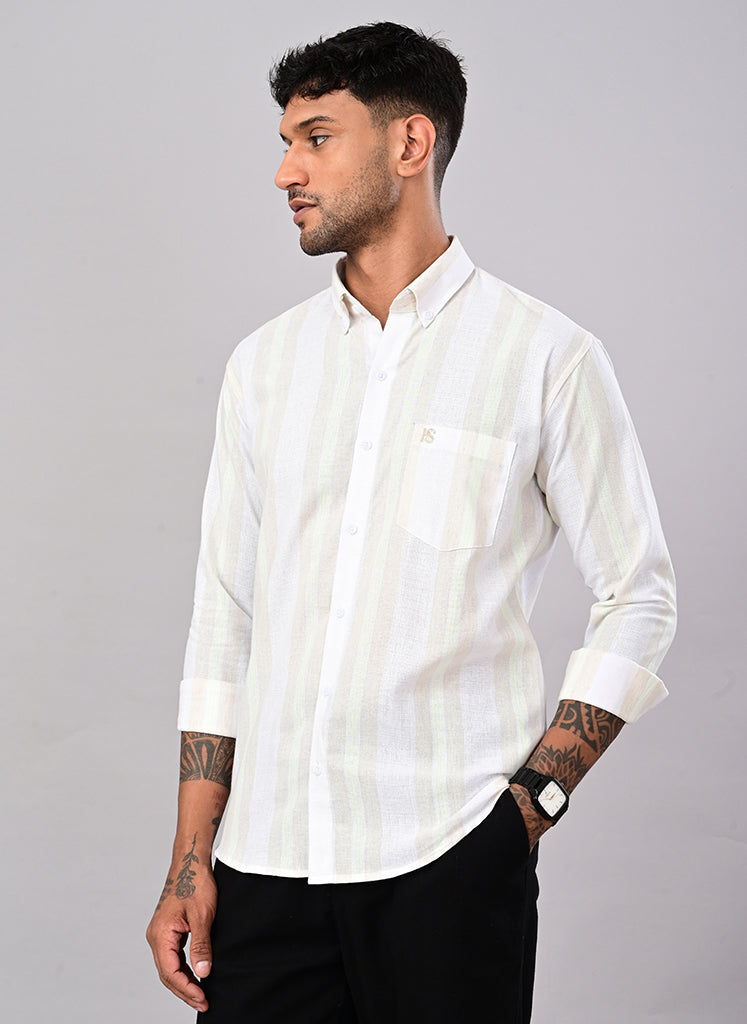 Men’s White Self-Stripe Cotton Shirt