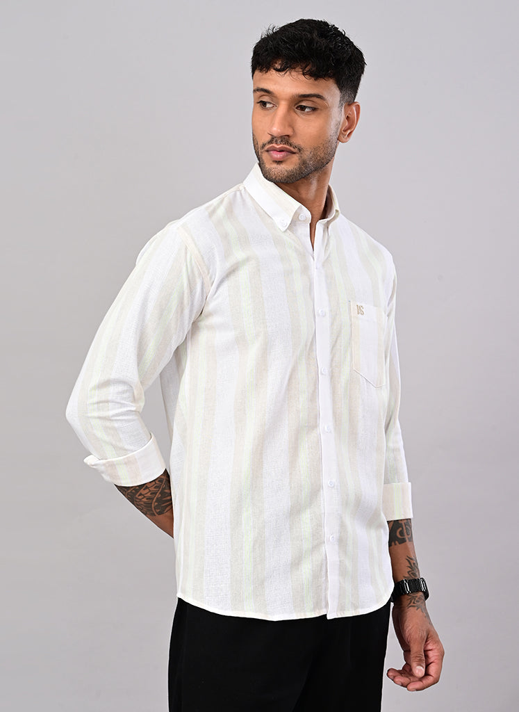 Men’s White Self-Stripe Cotton Shirt