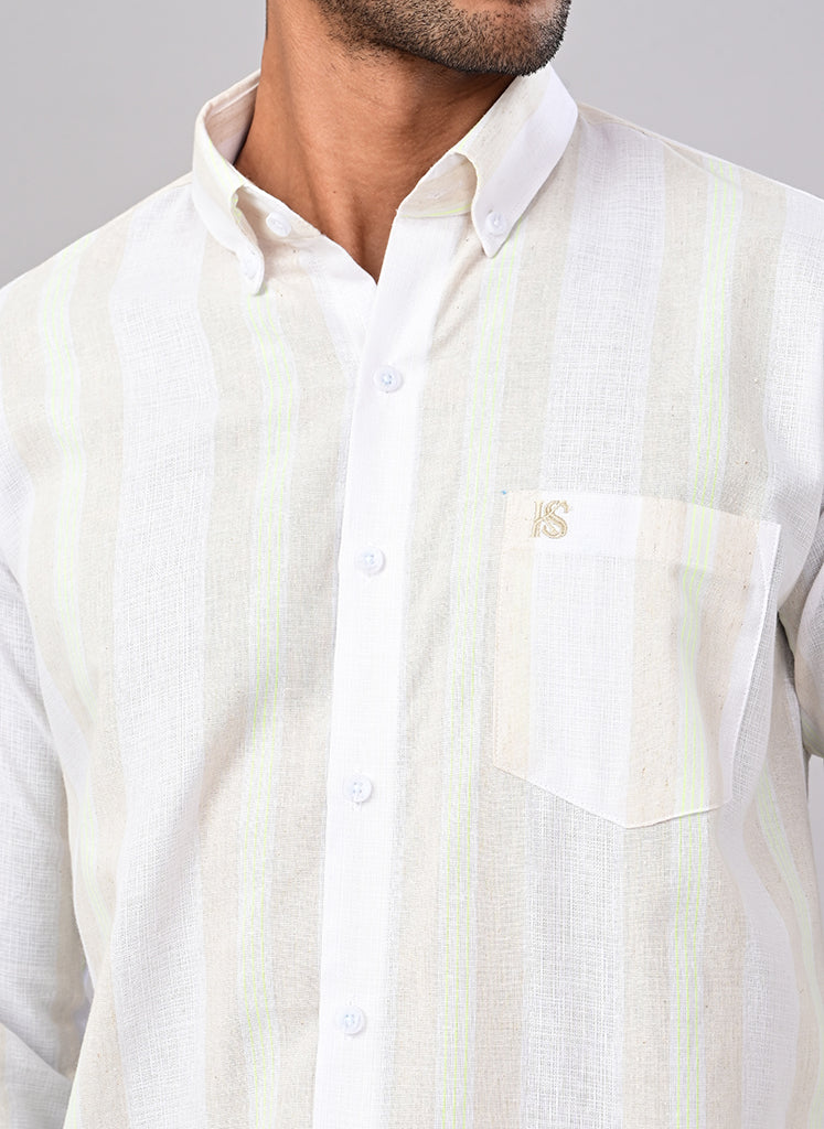 Men’s White Self-Stripe Cotton Shirt