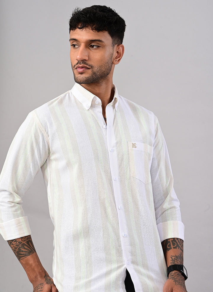Men’s White Self-Stripe Cotton Shirt
