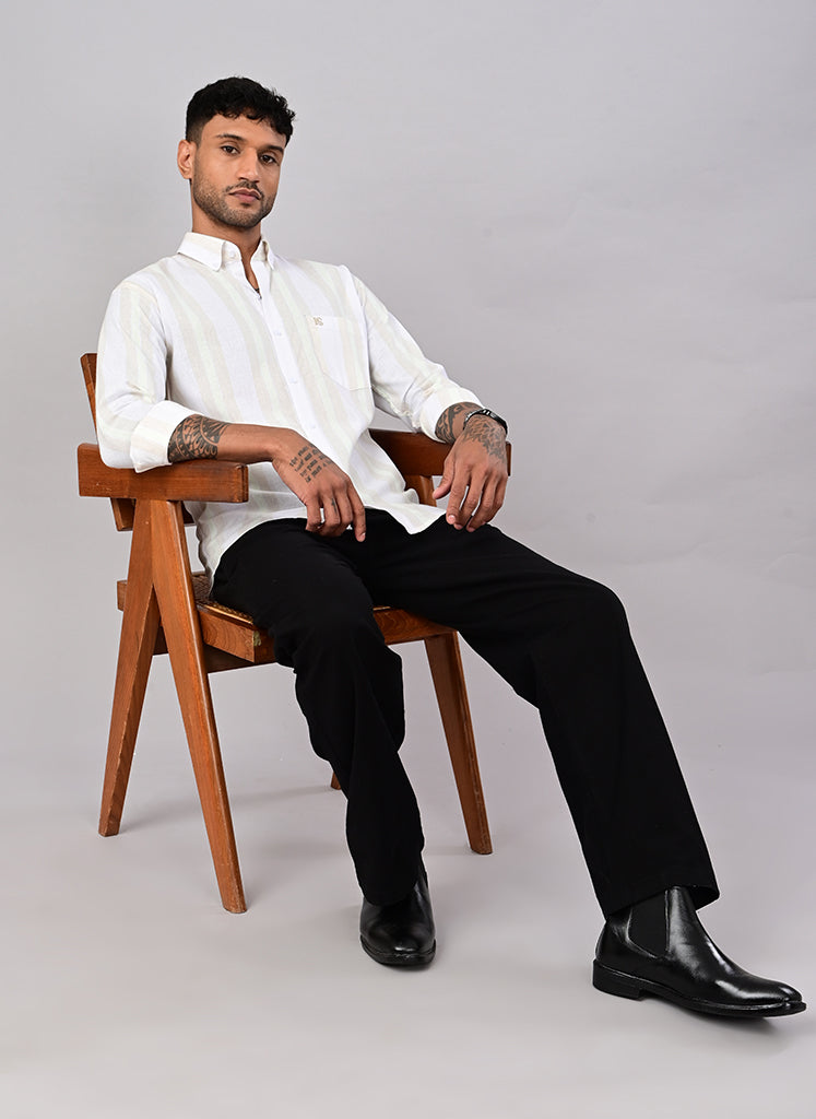 Men’s White Self-Stripe Cotton Shirt