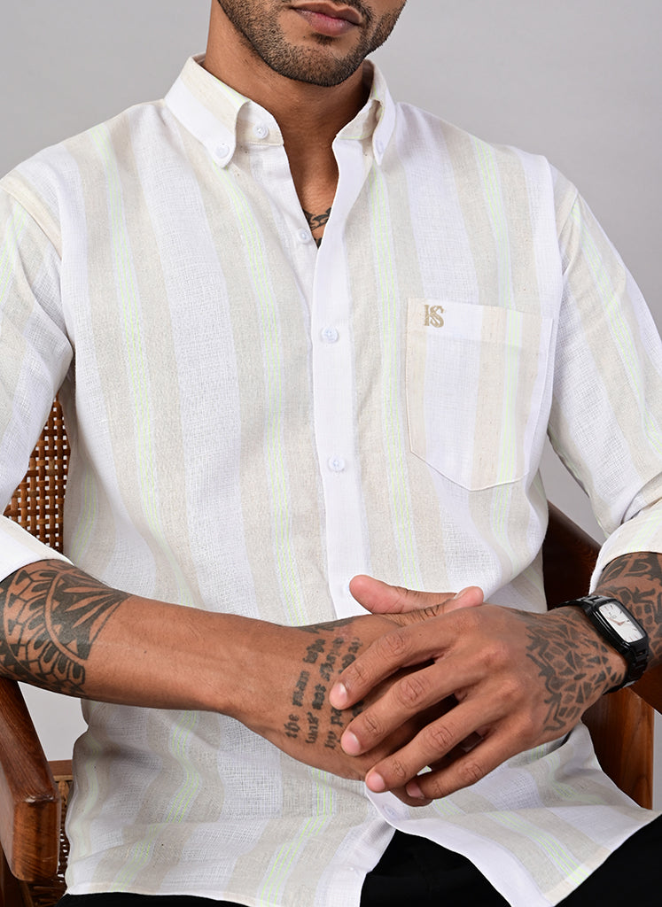 Men’s White Self-Stripe Cotton Shirt