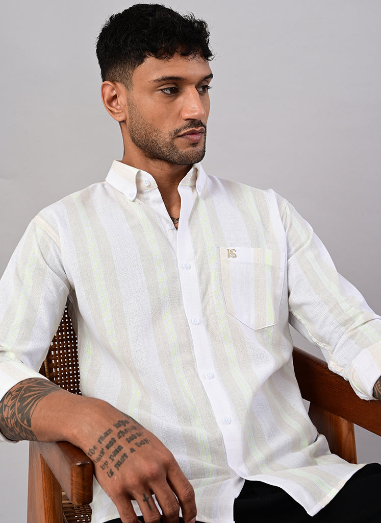 Men’s White Self-Stripe Cotton Shirt
