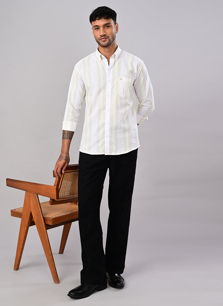 Men’s White Self-Stripe Cotton Shirt