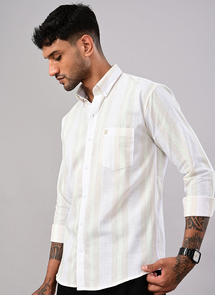Men’s White Self-Stripe Cotton Shirt