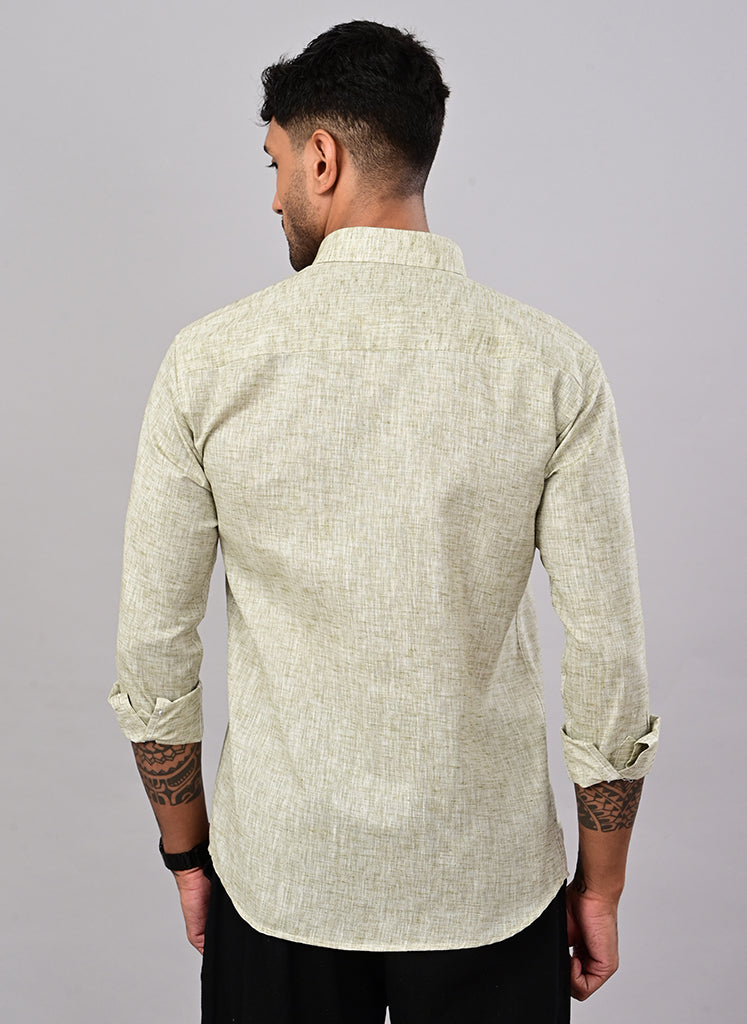 Men’s Olive Melange Textured Cotton Shirt