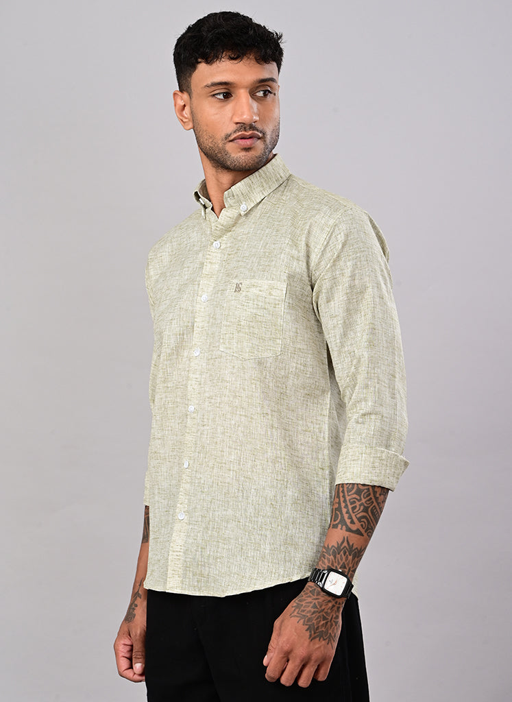 Men’s Olive Melange Textured Cotton Shirt