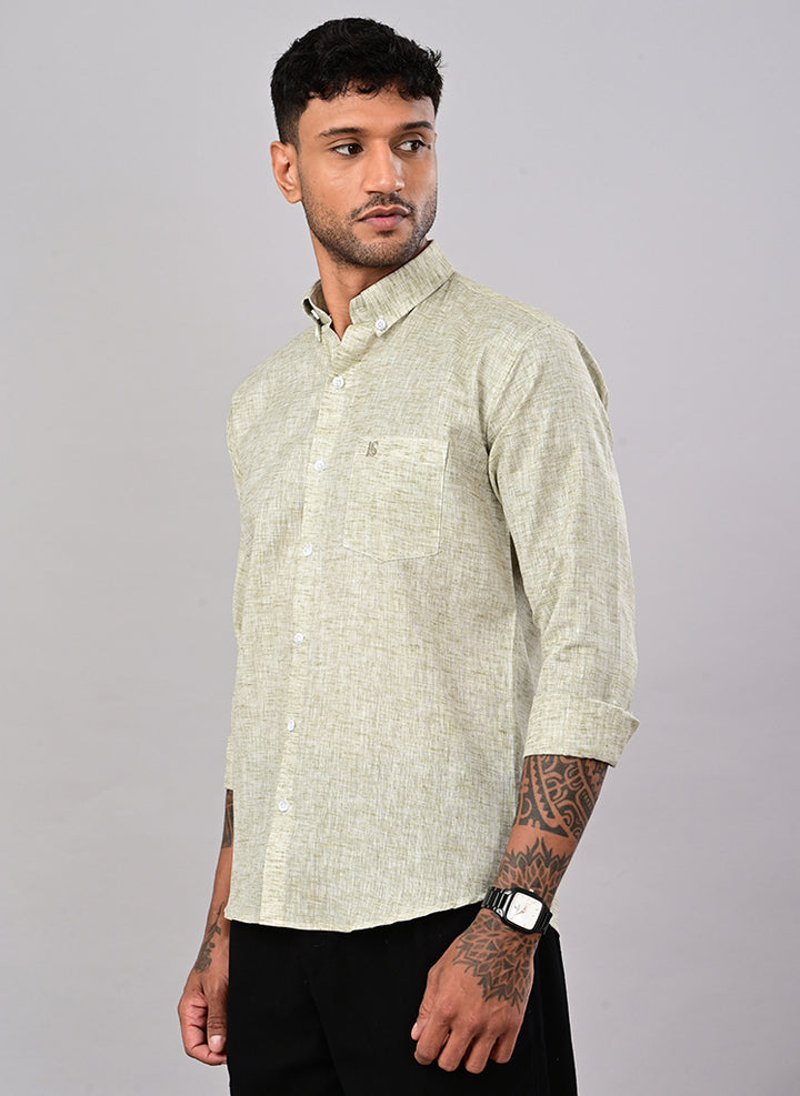 Men’s Olive Melange Textured Cotton Shirt