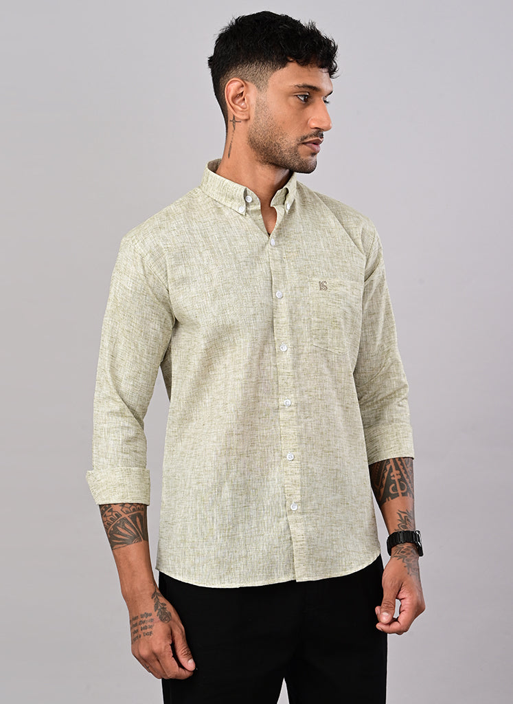 Men’s Olive Melange Textured Cotton Shirt