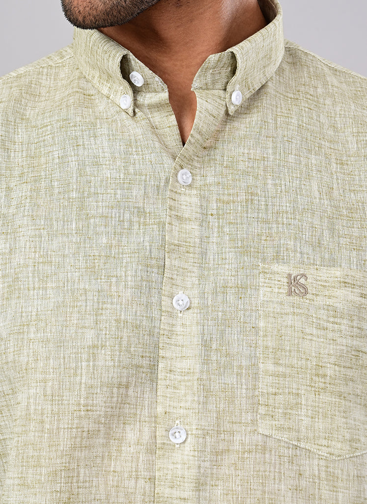 Men’s Olive Melange Textured Cotton Shirt