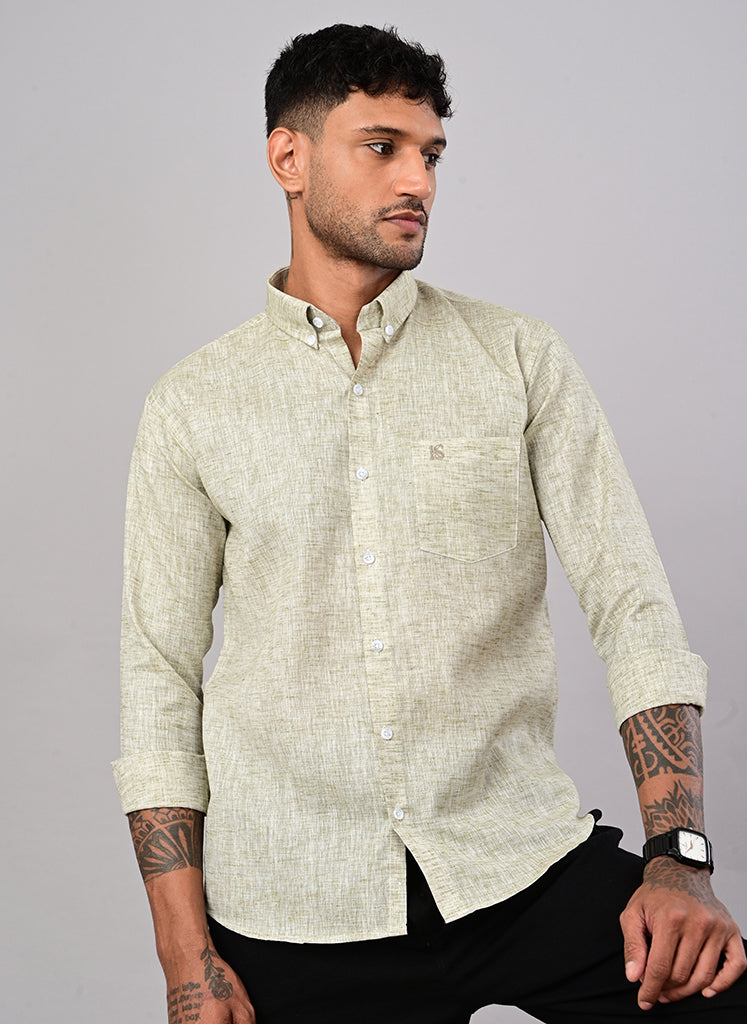Men’s Olive Melange Textured Cotton Shirt