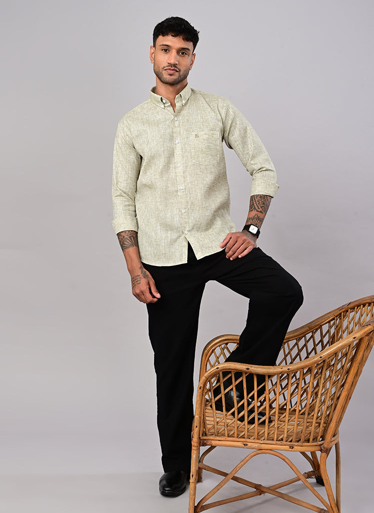 Men’s Olive Melange Textured Cotton Shirt