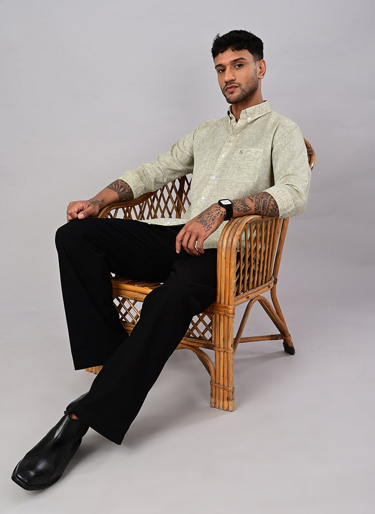 Men’s Olive Melange Textured Cotton Shirt