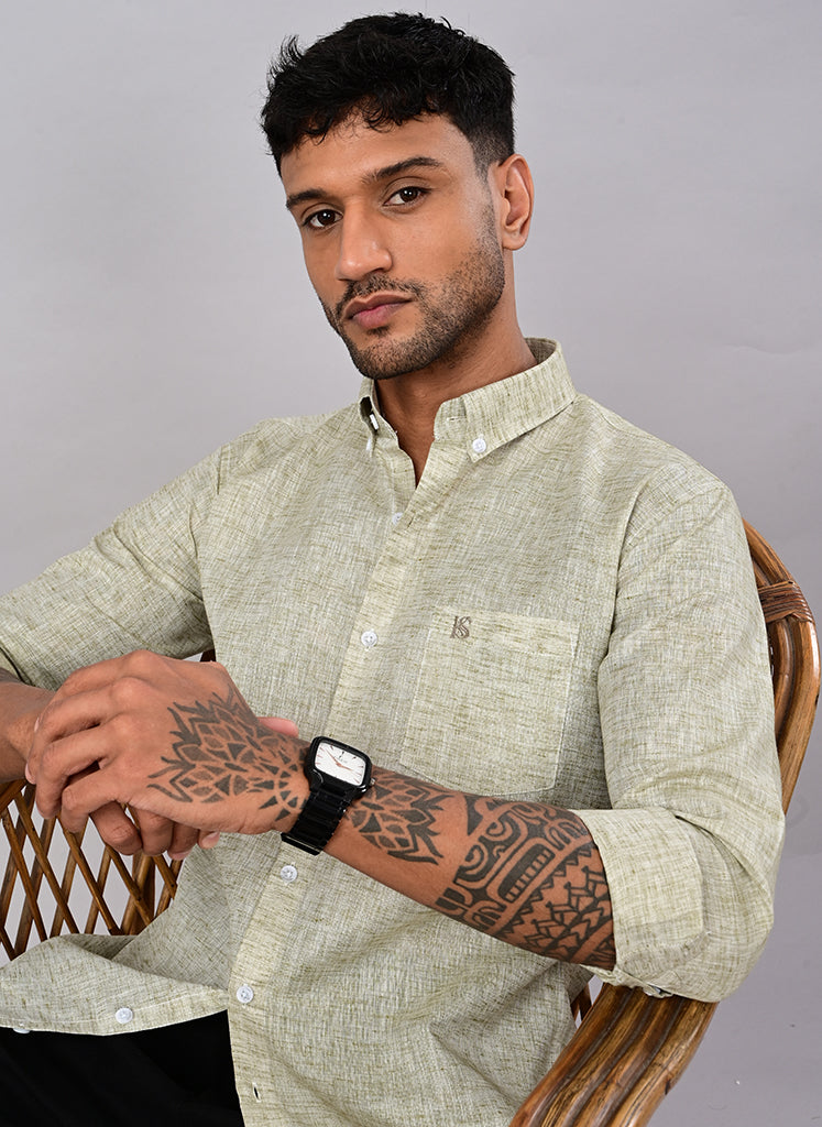Men’s Olive Melange Textured Cotton Shirt