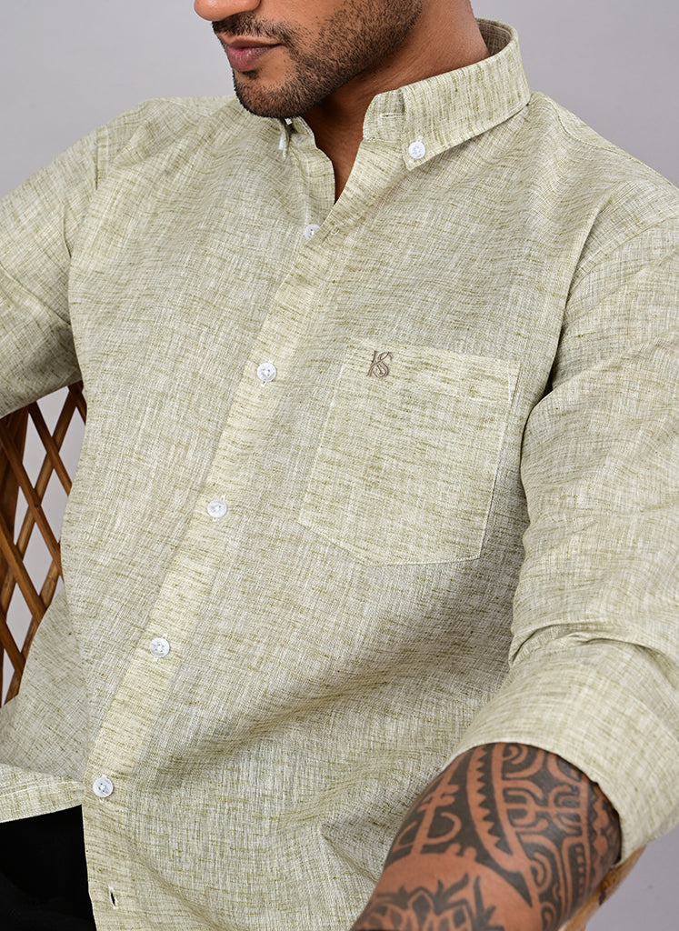 Men’s Olive Melange Textured Cotton Shirt
