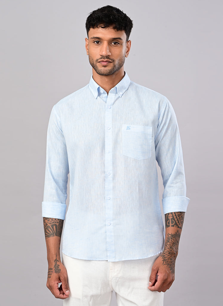Men’s Solid Sky Blue Cotton Shirt