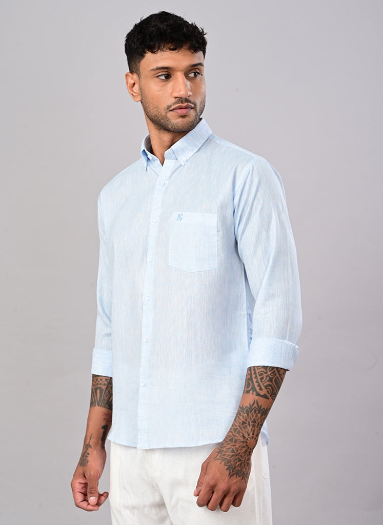 Men’s Solid Sky Blue Cotton Shirt