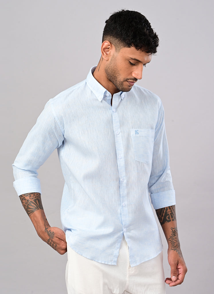 Men’s Solid Sky Blue Cotton Shirt