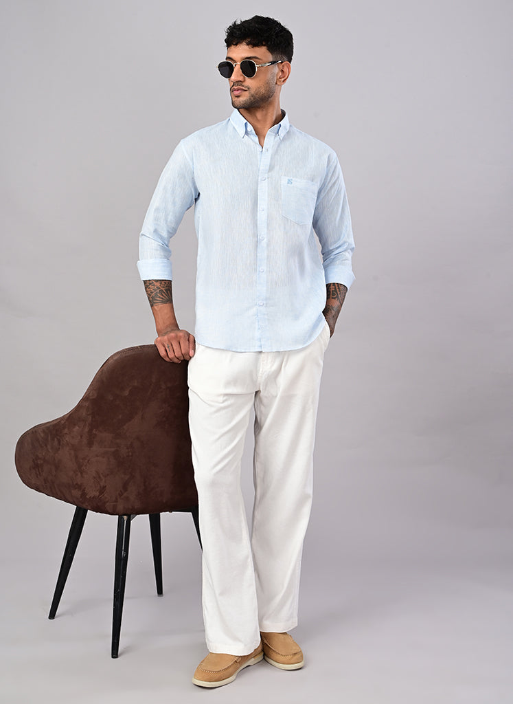 Men’s Solid Sky Blue Cotton Shirt