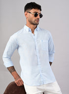 Men’s Solid Sky Blue Cotton Shirt