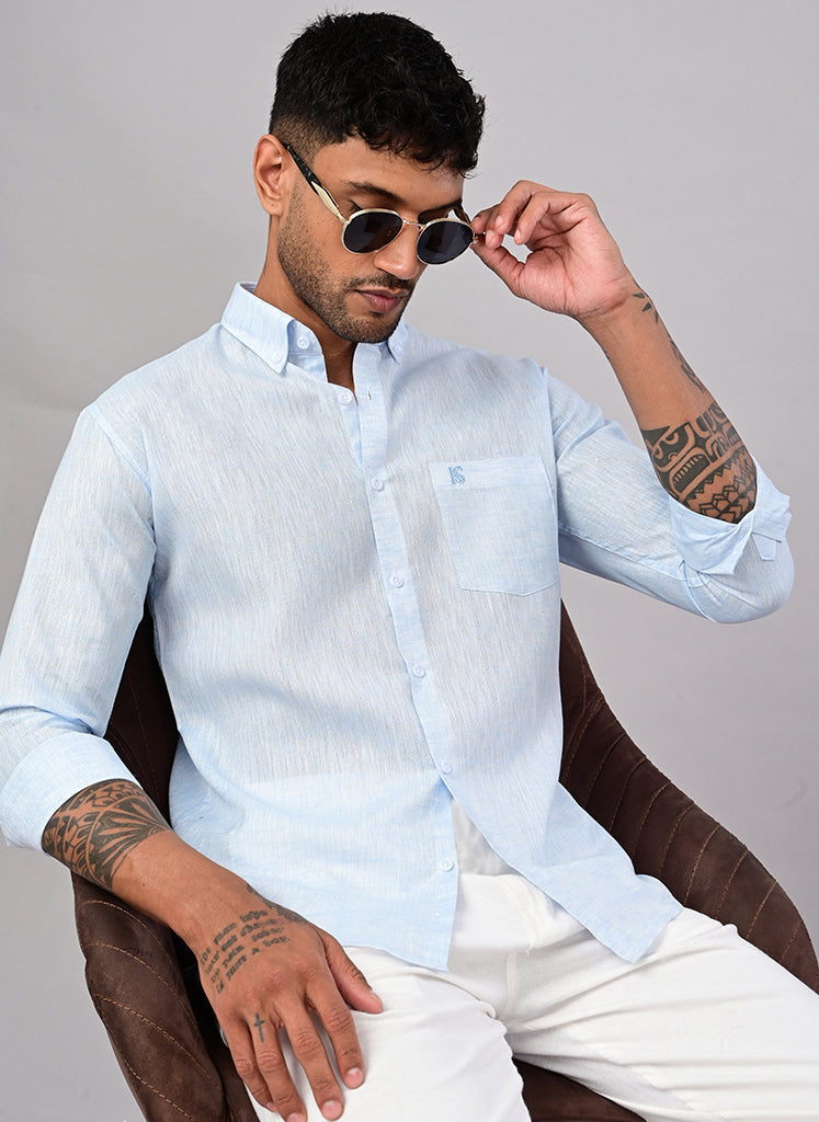 Men’s Solid Sky Blue Cotton Shirt