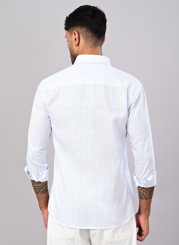 Men’s White & Sky Blue Striped Cotton Shirt