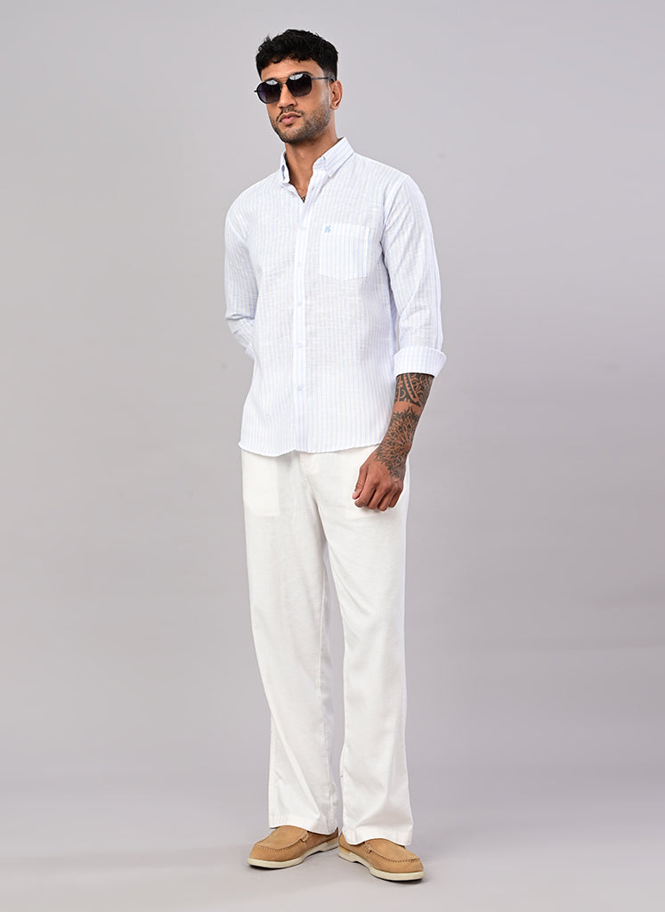 Men’s White & Sky Blue Striped Cotton Shirt